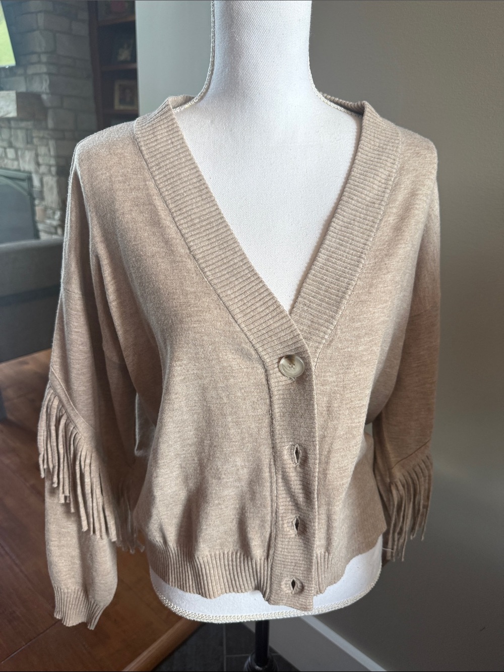 Willow & Root Taupe Fringe Cardigan Sweater NWT Small Buckle Boho Western - Picture 8 of 10
